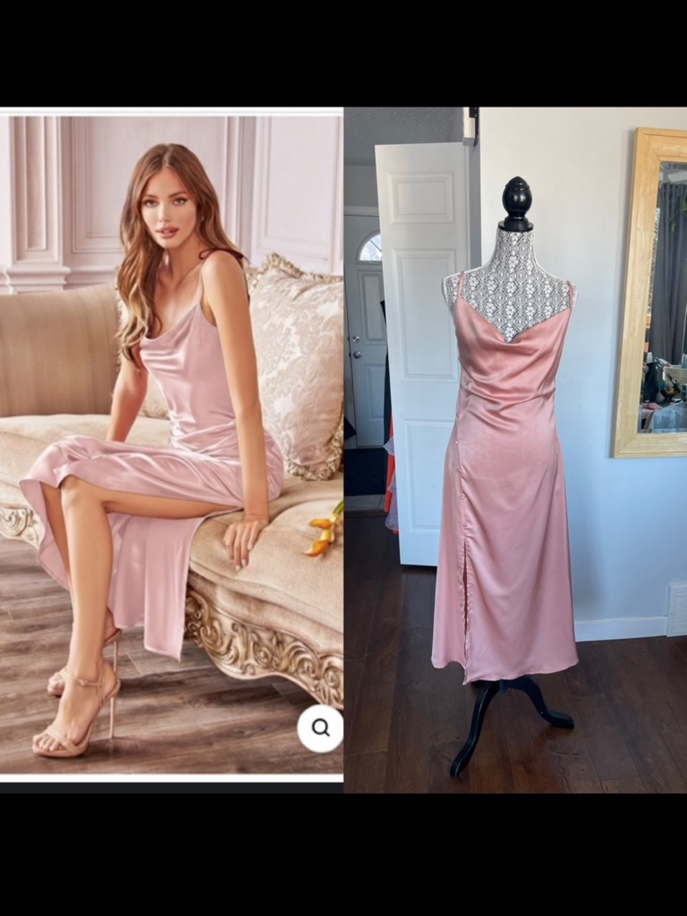NWT Satin Cider Cowl Neck Midi Dress With Slit. Medium.